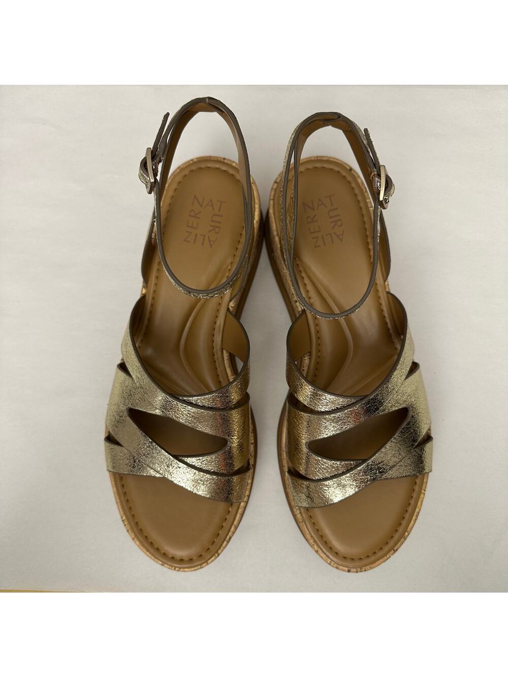 Naturalizer Riley Women Platform Sandals Strappy Metallic Gold Bronze Wedge 10M
